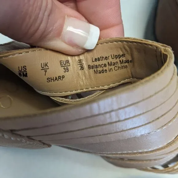 Franco Sarto nude strappy sandals, leather upper, 4.5" wedge heel, 9 - Picture 5 of 7